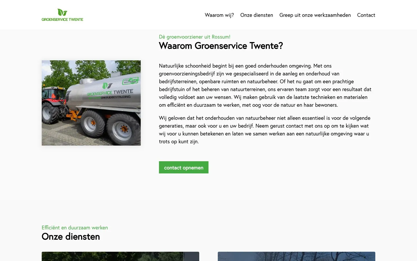 Het blok 'Waarom Groenservice Twente?' op de site