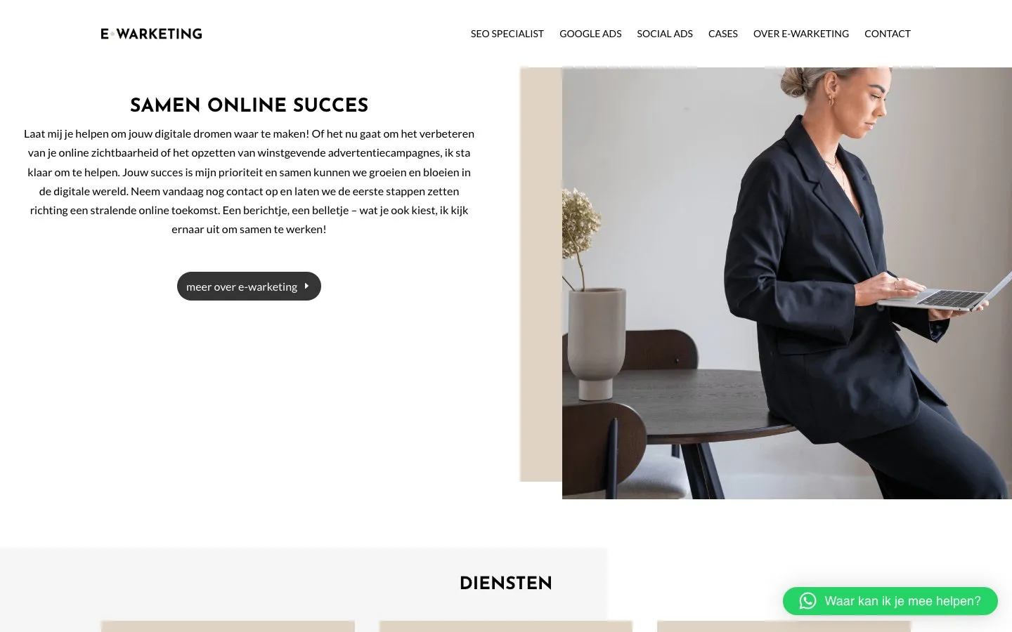 Het overzicht van de diensten van E-warketing: SEO, Google Ads en Social Ads