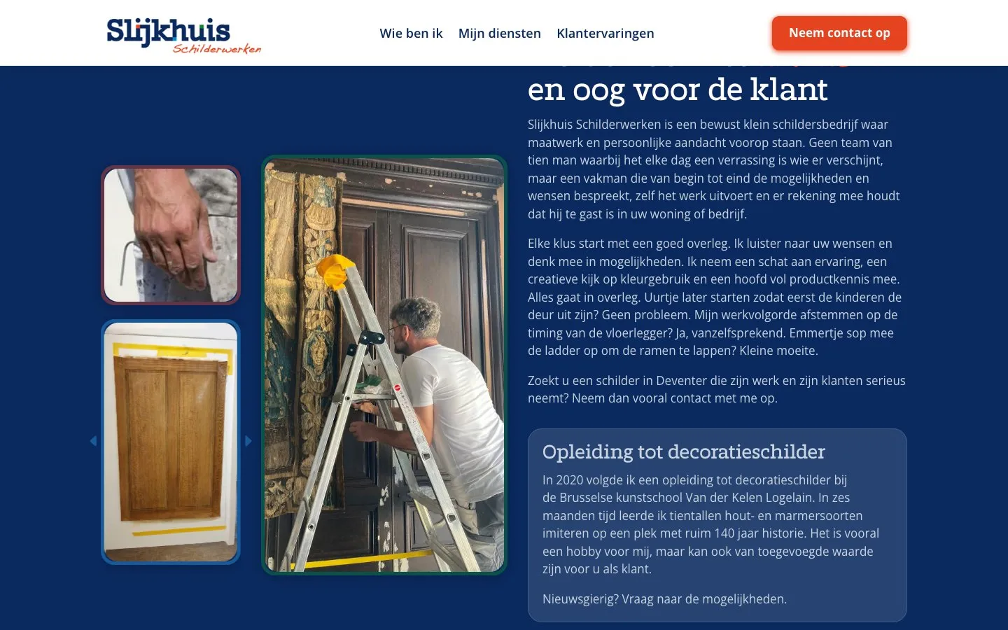 Het blok 'Liefde voor het ambacht' met foto's van André aan het werk