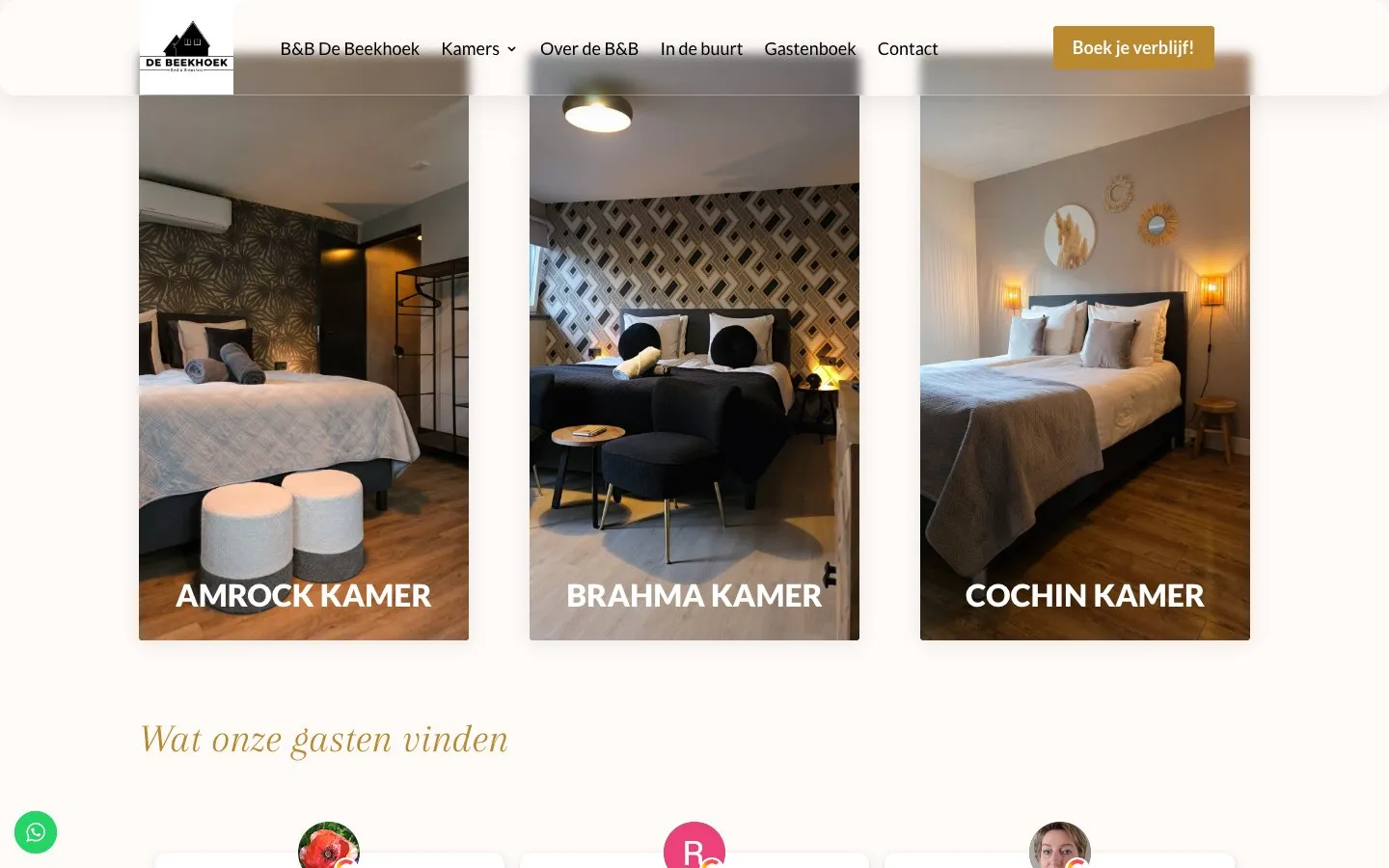 Het overzicht van de drie kamers van B&B De Beekhoek