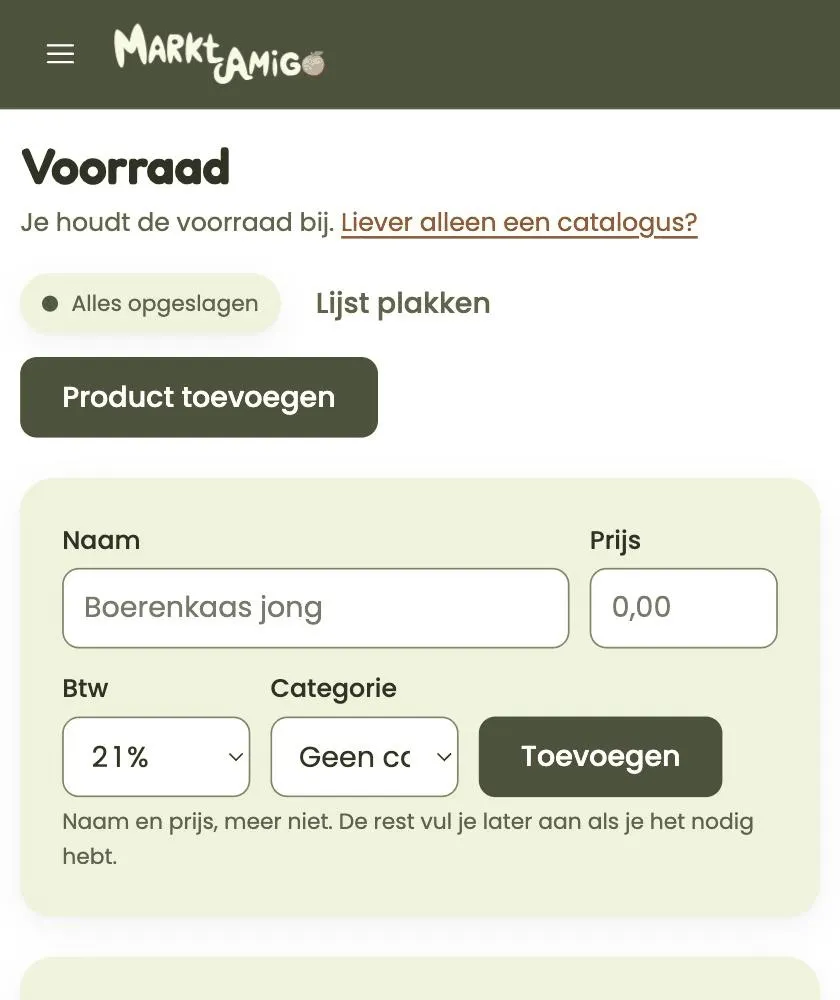 MarktAmigo: de voorraad bijhouden en een product toevoegen