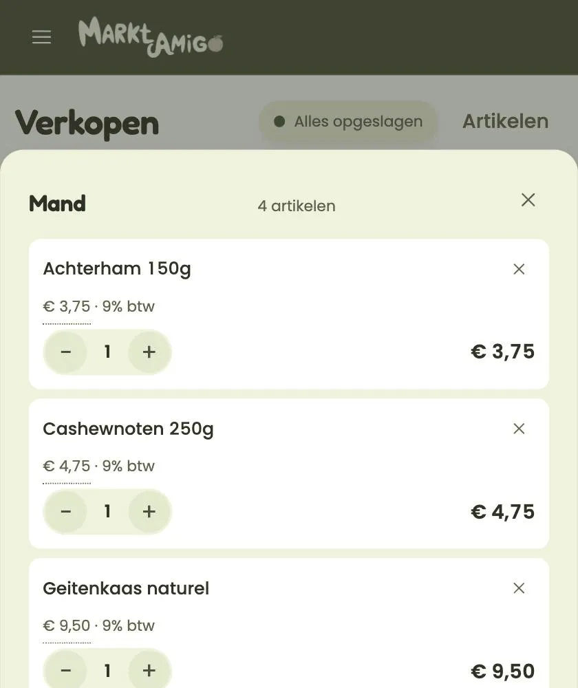 MarktAmigo: de mand met vier artikelen, prijzen en btw
