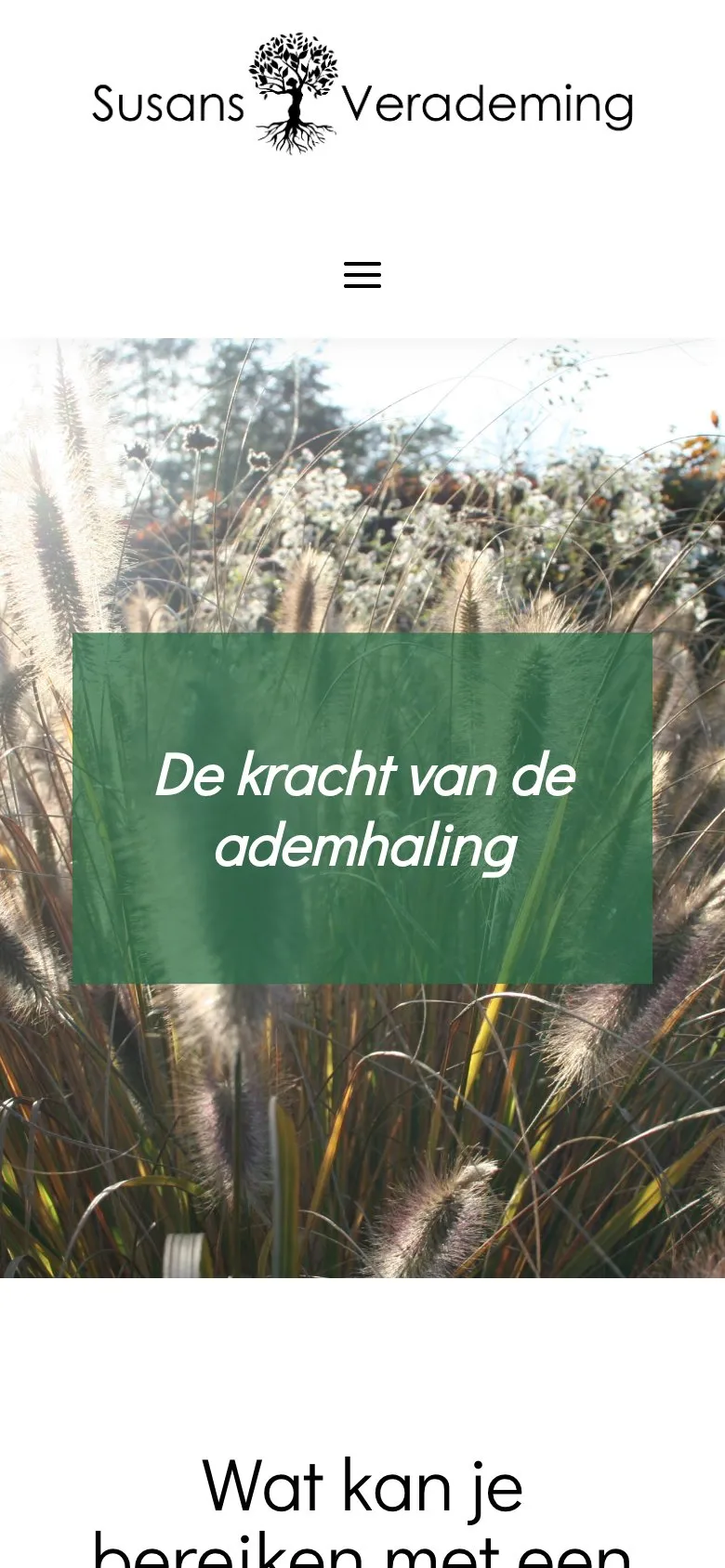 De homepage van Susans Verademing op een telefoon