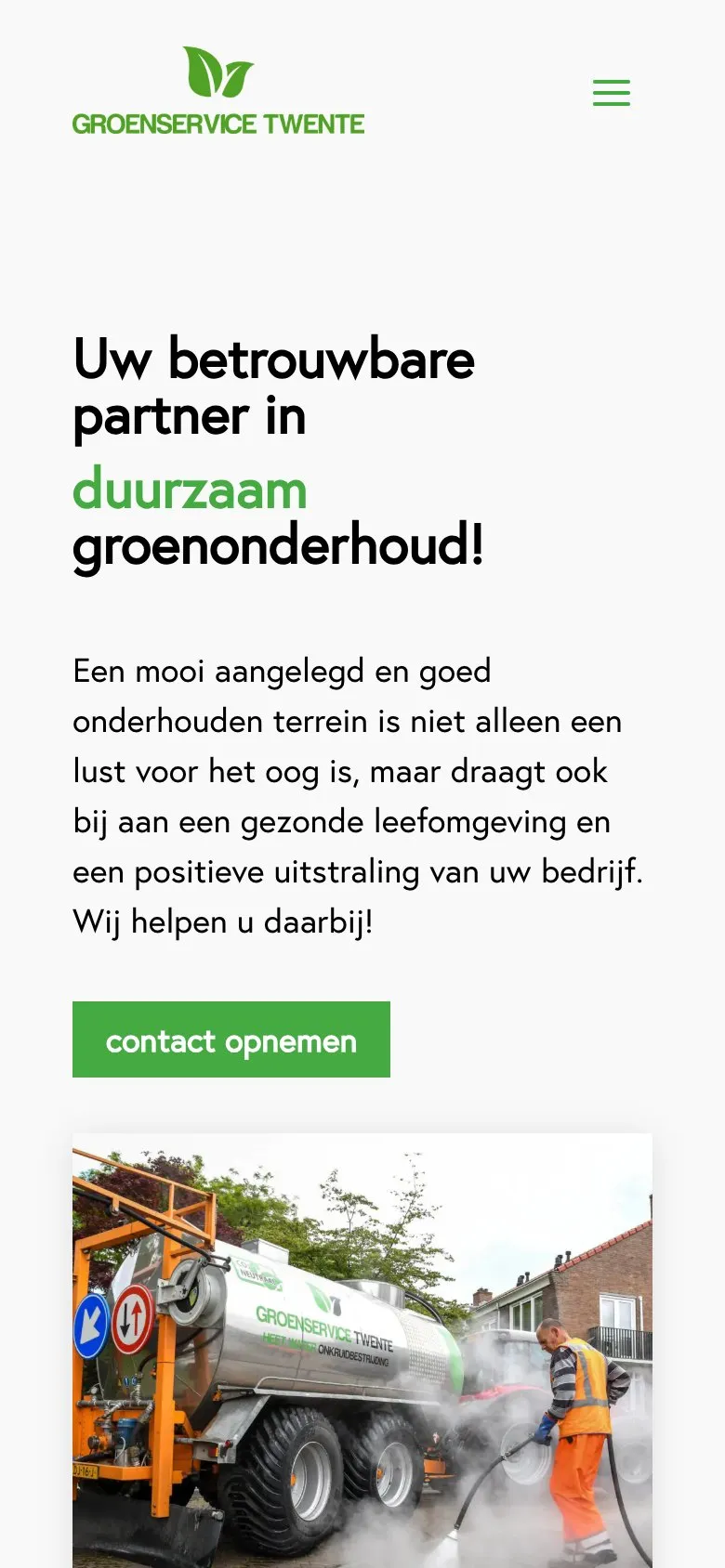 De homepage van Groenservice Twente op een telefoon