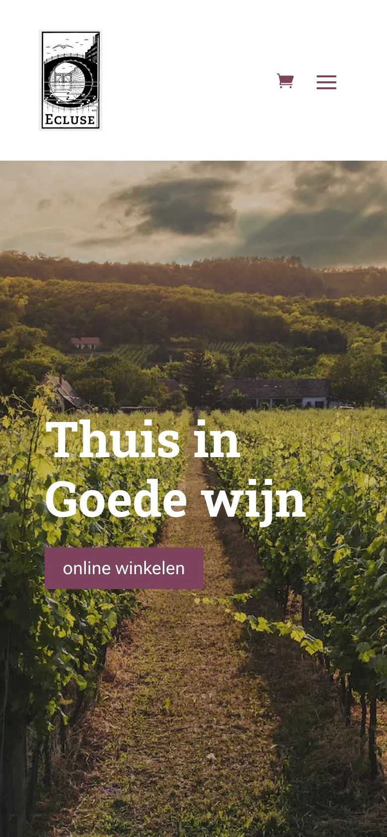 De homepage van Ecluse Wijnen op een telefoon