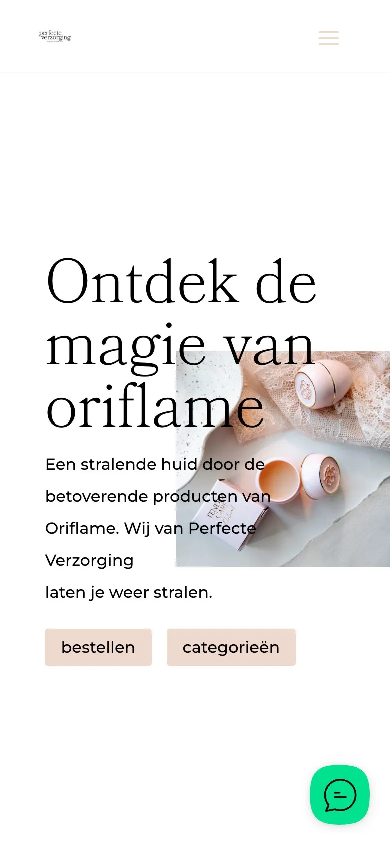 De homepage van Perfecte Verzorging op een telefoon