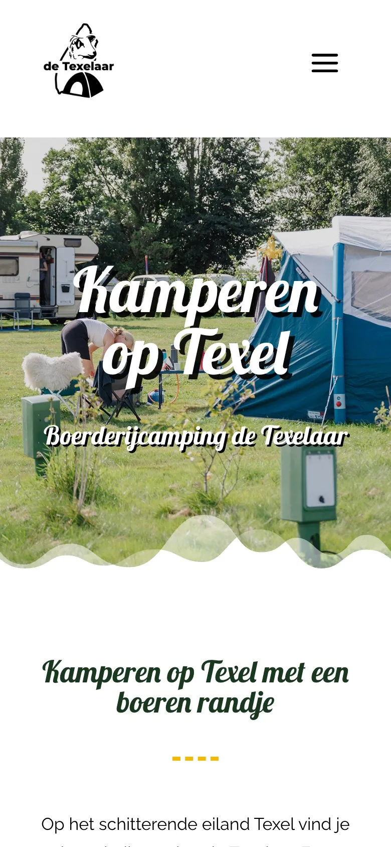 De homepage van Camping de Texelaar op een telefoon