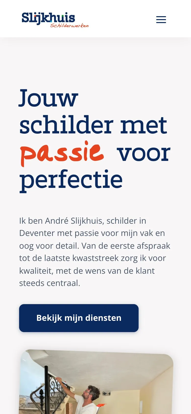 De homepage van Slijkhuis Schilderwerken op een telefoon