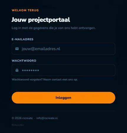 Het inlogscherm van het rscreate-portaal