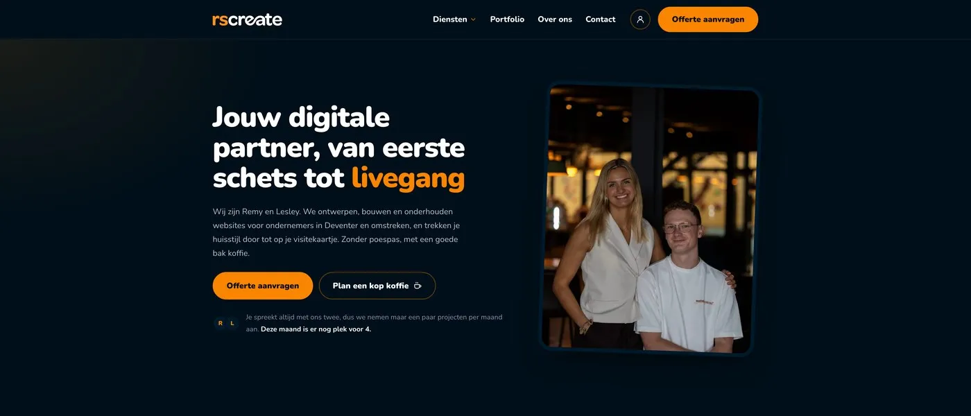 Homepage van de nieuwe rscreate-website, gebouwd in Astro als WordPress alternatief