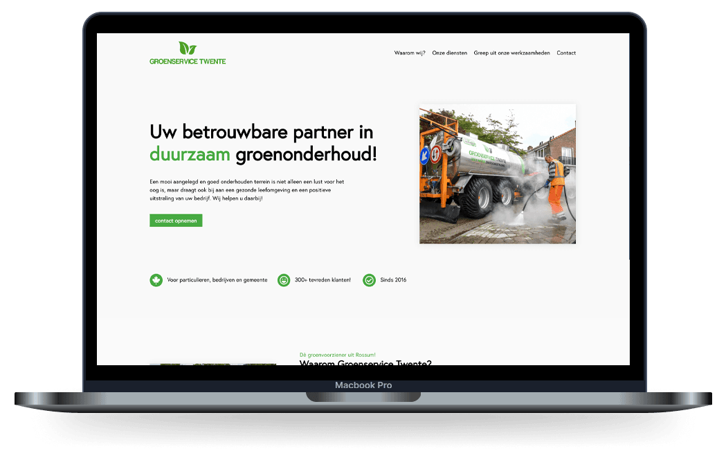 Mock-up van de website van Groenservice Twente