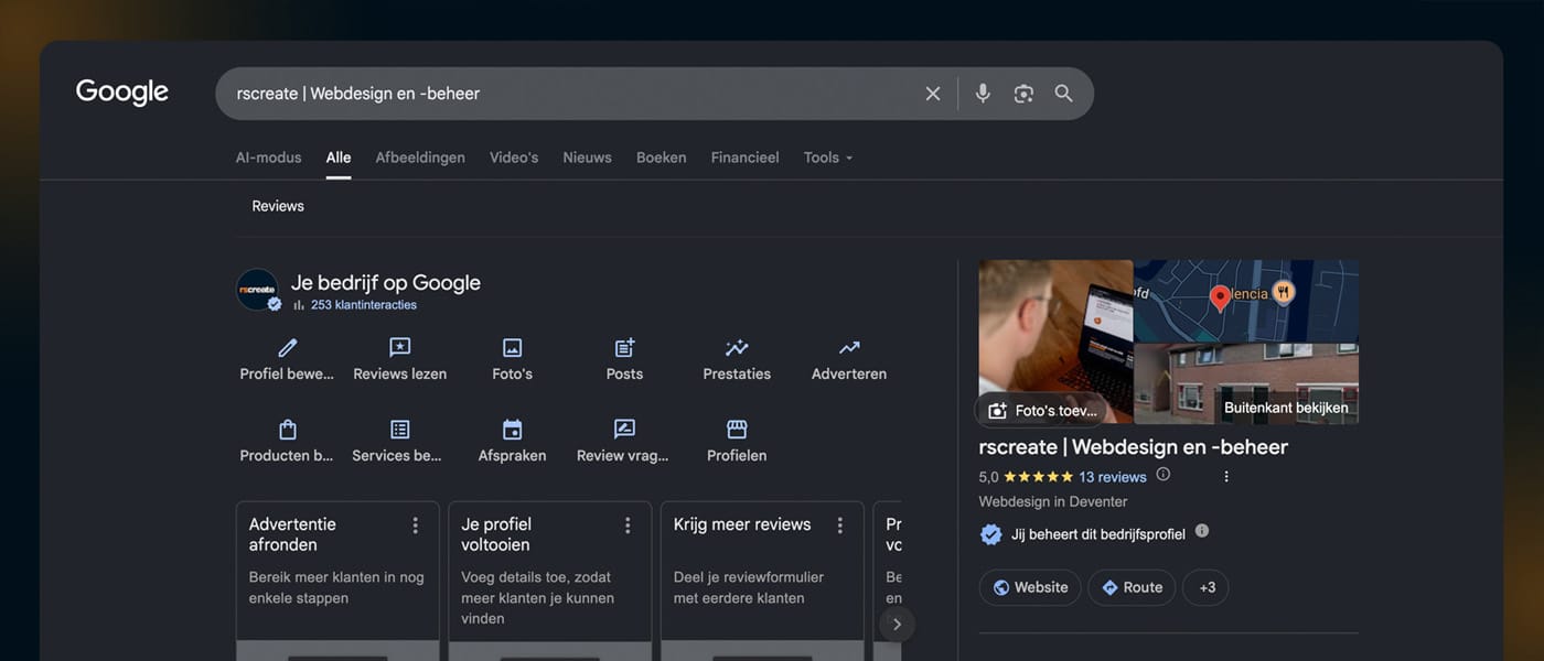 google-bedrijfsprofiel-optimaliseren Voorbeeld van een Google Bedrijfsprofiel wat je zelf in beheer hebt